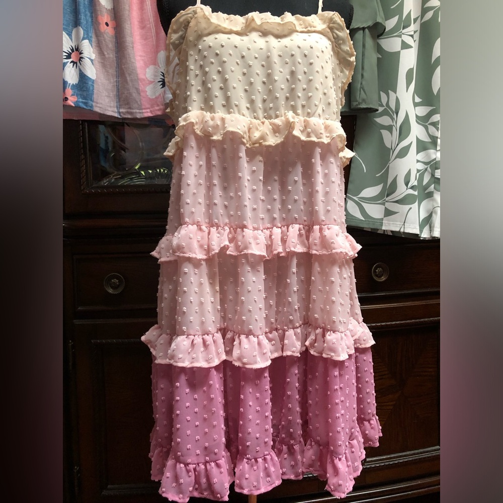 Pink and Cream Ruffled eyelit  Dress - Picture 10 of 15